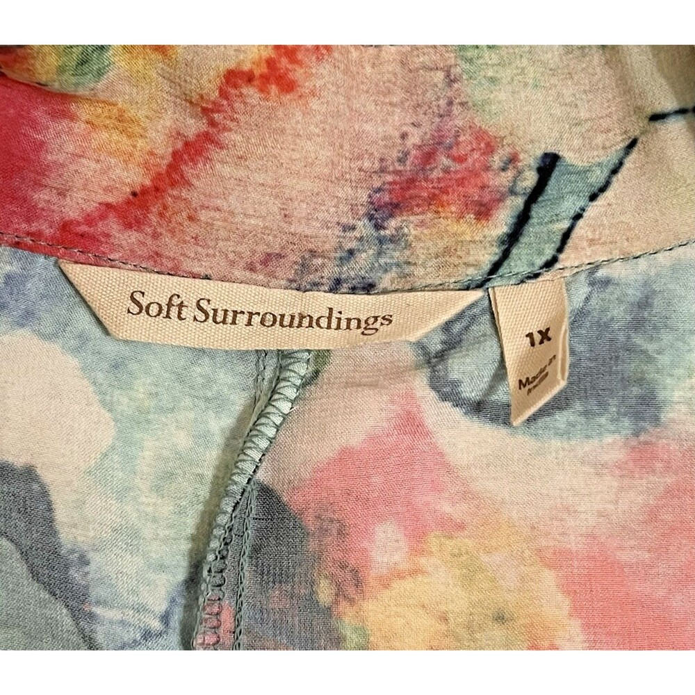 SOFT SURROUNDINGS Floral Watercolor Tunic Top Artsy Embellished V-Neck Womens 1X - Picture 8 of 9